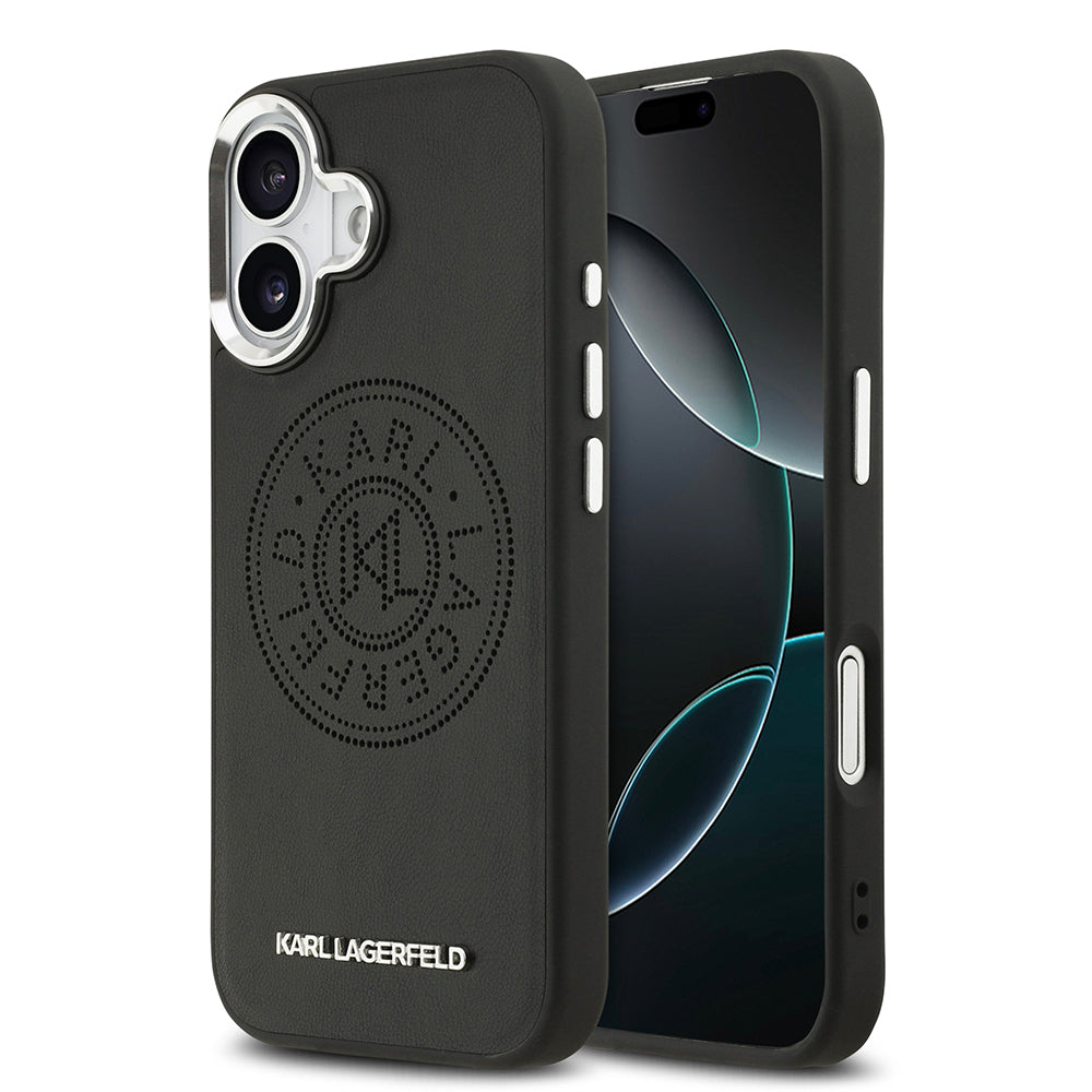 iPhone 17 Kılıf Karl Lagerfeld Orjinal Lisanslı M-safe Şarj Özellikli Delikli Tasarım Metal Logolu PU Deri Kılıf