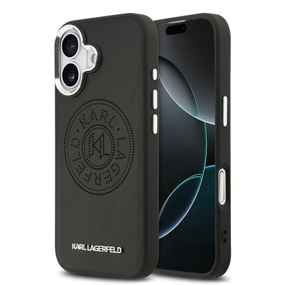 iPhone 17 Kılıf Karl Lagerfeld Orjinal Lisanslı M-safe Şarj Özellikli Delikli Tasarım Metal Logolu PU Deri Kılıf