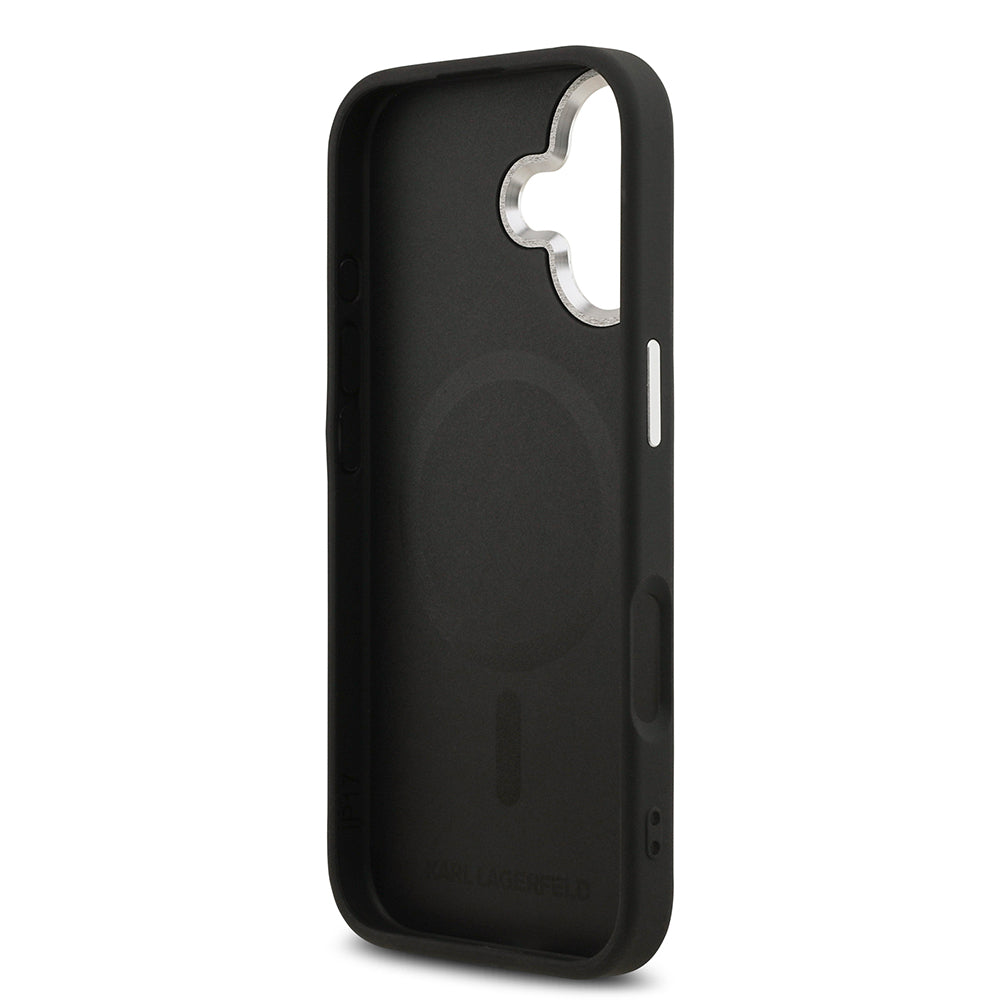 iPhone 17 Kılıf Karl Lagerfeld Orjinal Lisanslı M-safe Şarj Özellikli Metal Kamera ve Buton Tasarımlı Choupette PU Deri Kılıf