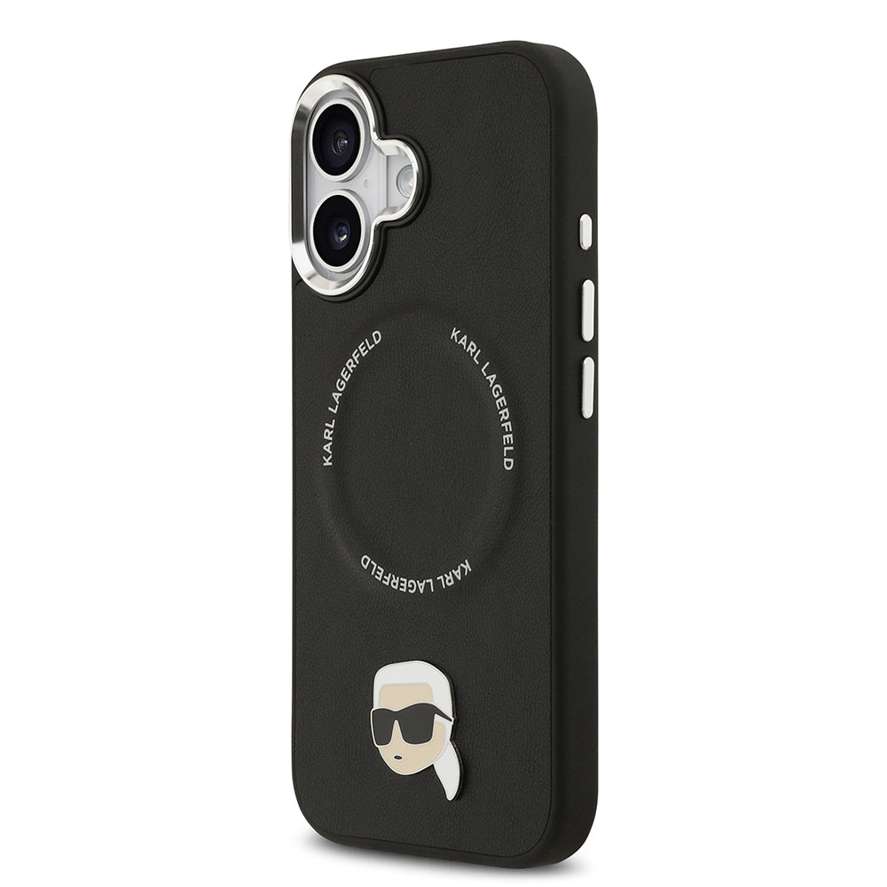 iPhone 17 Kılıf Karl Lagerfeld Orjinal Lisanslı M-safe Şarj Özellikli Metal Kamera ve Buton Tasarımlı Karl PU Deri Kılıf