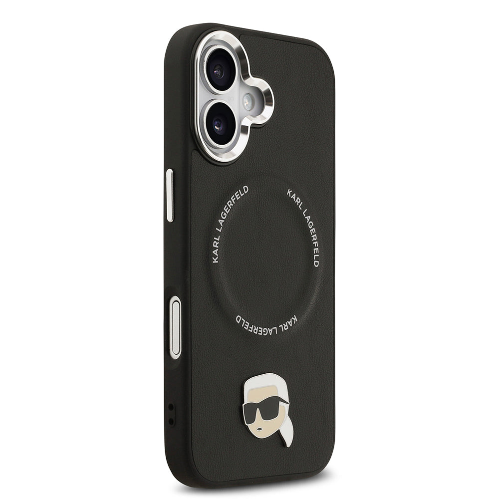 iPhone 17 Kılıf Karl Lagerfeld Orjinal Lisanslı M-safe Şarj Özellikli Metal Kamera ve Buton Tasarımlı Karl PU Deri Kılıf