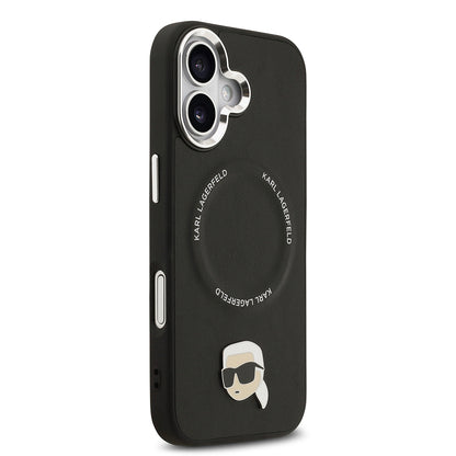 iPhone 17 Kılıf Karl Lagerfeld Orjinal Lisanslı M-safe Şarj Özellikli Metal Kamera ve Buton Tasarımlı Karl PU Deri Kılıf