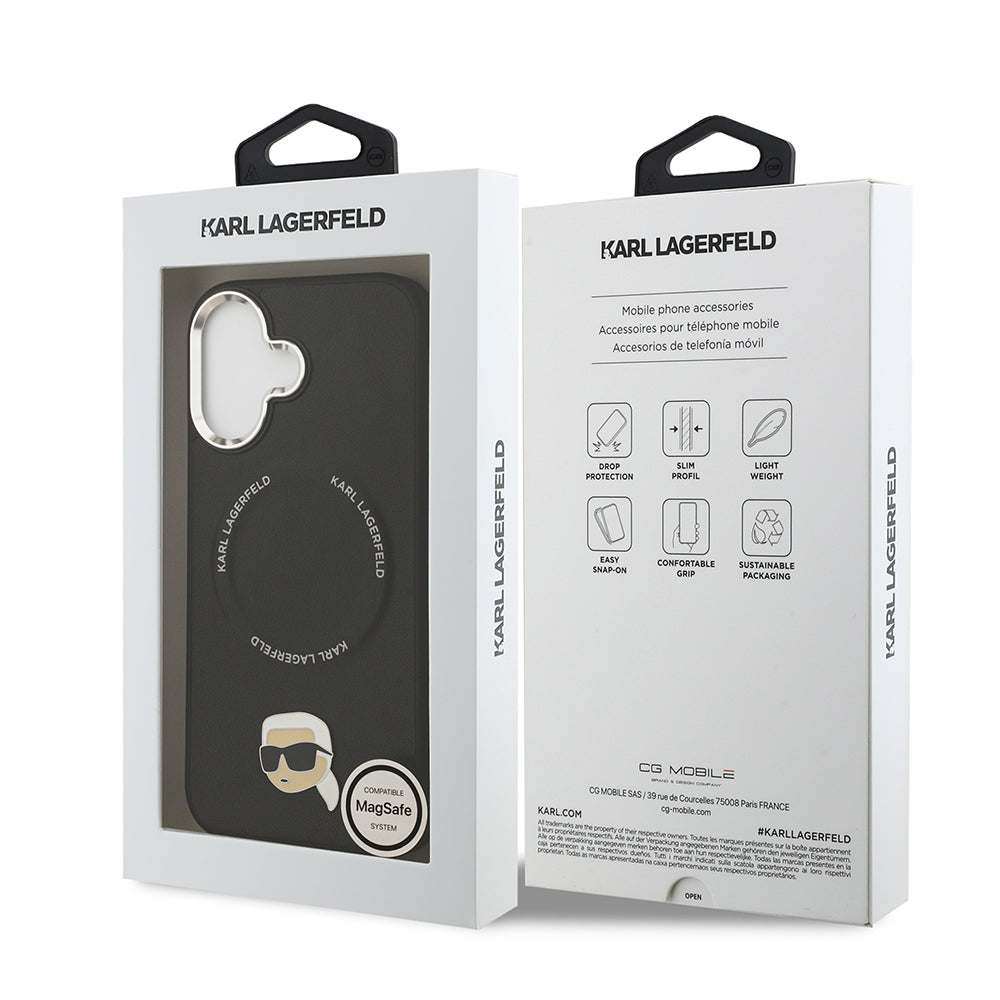 iPhone 17 Kılıf Karl Lagerfeld Orjinal Lisanslı M-safe Şarj Özellikli Metal Kamera ve Buton Tasarımlı Karl PU Deri Kılıf