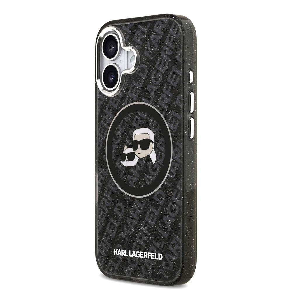 iPhone 17 Kılıf Karl Lagerfeld Orjinal Lisanslı Parlayan Simli Karl & Choupette Heads Kılıf