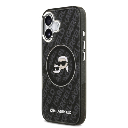 iPhone 17 Kılıf Karl Lagerfeld Orjinal Lisanslı Parlayan Simli Karl & Choupette Heads Kılıf