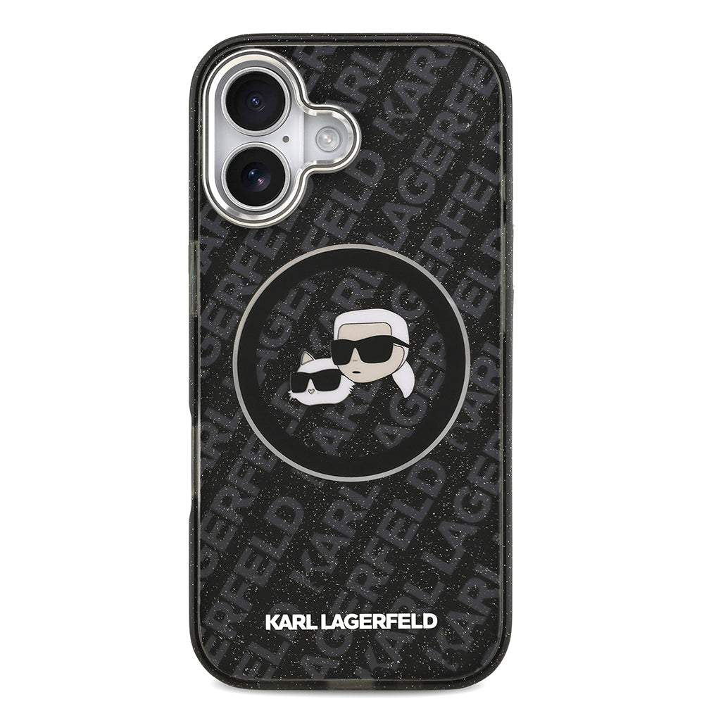 iPhone 17 Kılıf Karl Lagerfeld Orjinal Lisanslı Parlayan Simli Karl & Choupette Heads Kılıf