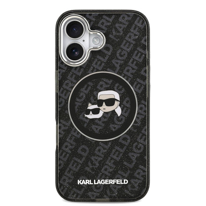 iPhone 17 Kılıf Karl Lagerfeld Orjinal Lisanslı Parlayan Simli Karl & Choupette Heads Kılıf