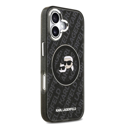 iPhone 17 Kılıf Karl Lagerfeld Orjinal Lisanslı Parlayan Simli Karl & Choupette Heads Kılıf