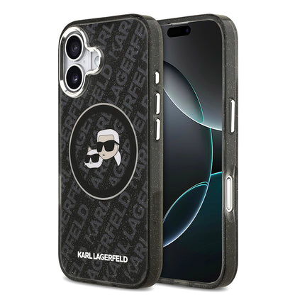 iPhone 17 Kılıf Karl Lagerfeld Orjinal Lisanslı Parlayan Simli Karl & Choupette Heads Kılıf