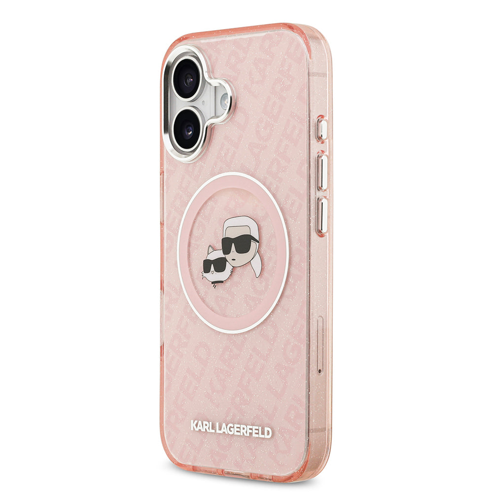 iPhone 17 Kılıf Karl Lagerfeld Orjinal Lisanslı Parlayan Simli Karl & Choupette Heads Kılıf