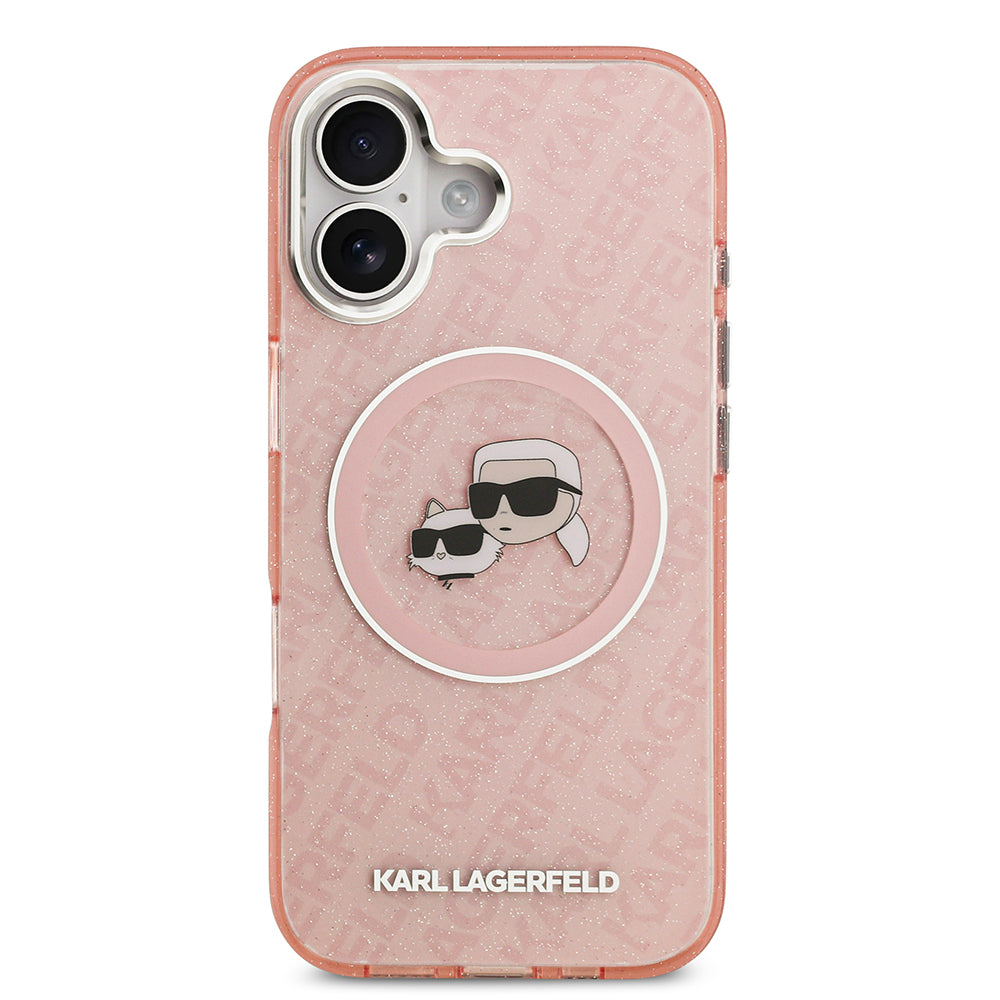 iPhone 17 Kılıf Karl Lagerfeld Orjinal Lisanslı Parlayan Simli Karl & Choupette Heads Kılıf