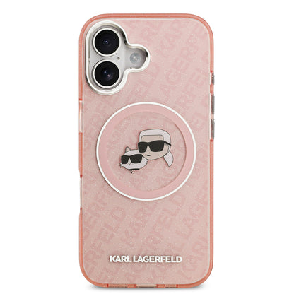 iPhone 17 Kılıf Karl Lagerfeld Orjinal Lisanslı Parlayan Simli Karl & Choupette Heads Kılıf