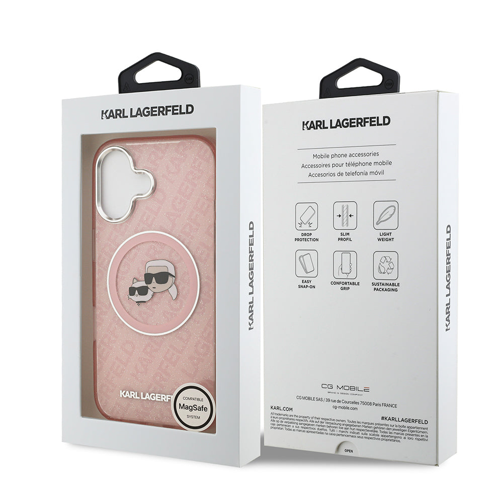 iPhone 17 Kılıf Karl Lagerfeld Orjinal Lisanslı Parlayan Simli Karl & Choupette Heads Kılıf