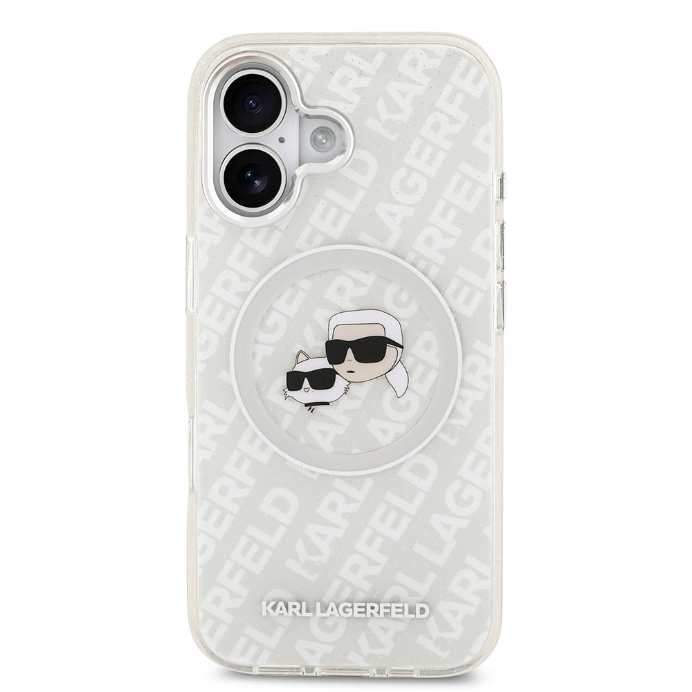 iPhone 17 Kılıf Karl Lagerfeld Orjinal Lisanslı Parlayan Simli Karl & Choupette Heads Kılıf