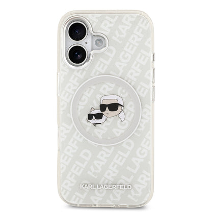 iPhone 17 Kılıf Karl Lagerfeld Orjinal Lisanslı Parlayan Simli Karl & Choupette Heads Kılıf