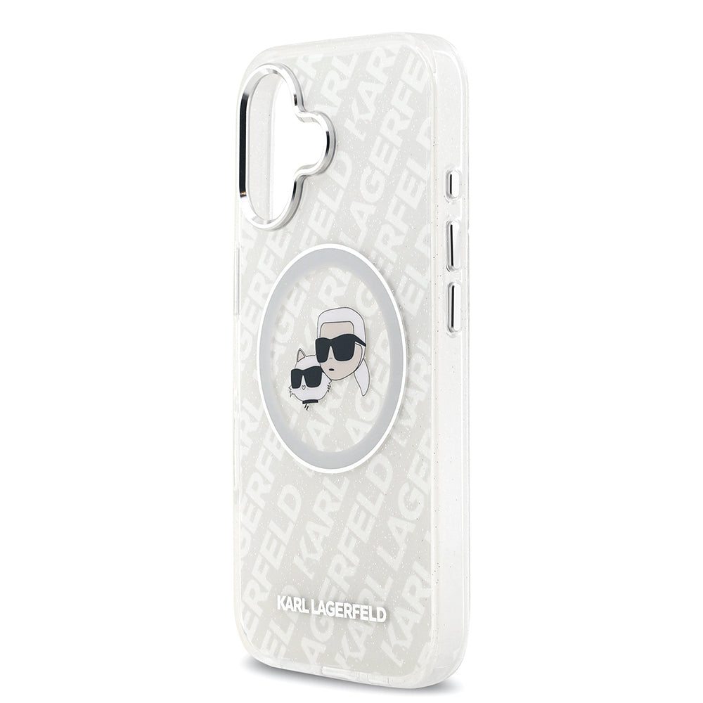 iPhone 17 Kılıf Karl Lagerfeld Orjinal Lisanslı Parlayan Simli Karl & Choupette Heads Kılıf