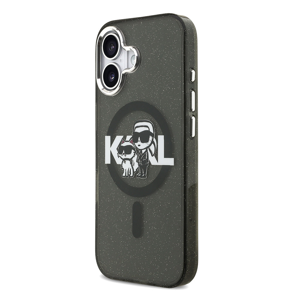iPhone 17 Kılıf Karl Lagerfeld Orjinal Lisanslı Parlayan Simli Karl & Choupette Sketch Logo Kılıf
