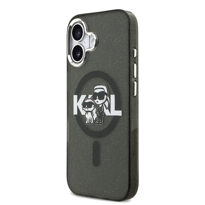 iPhone 17 Kılıf Karl Lagerfeld Orjinal Lisanslı Parlayan Simli Karl & Choupette Sketch Logo Kılıf