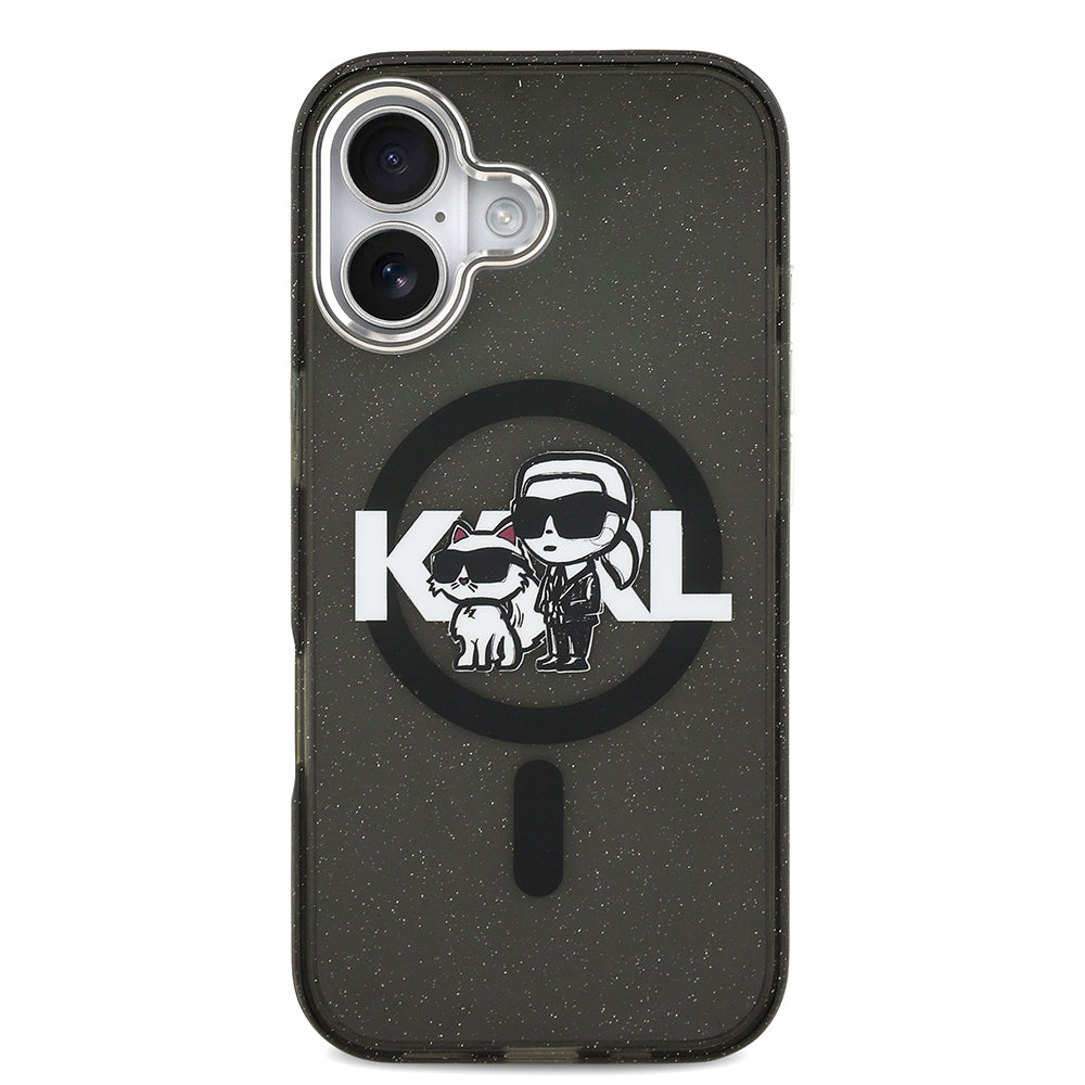 iPhone 17 Kılıf Karl Lagerfeld Orjinal Lisanslı Parlayan Simli Karl & Choupette Sketch Logo Kılıf