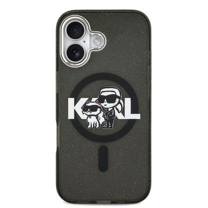 iPhone 17 Kılıf Karl Lagerfeld Orjinal Lisanslı Parlayan Simli Karl & Choupette Sketch Logo Kılıf
