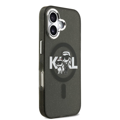 iPhone 17 Kılıf Karl Lagerfeld Orjinal Lisanslı Parlayan Simli Karl & Choupette Sketch Logo Kılıf