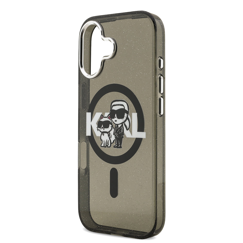 iPhone 17 Kılıf Karl Lagerfeld Orjinal Lisanslı Parlayan Simli Karl & Choupette Sketch Logo Kılıf