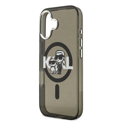 iPhone 17 Kılıf Karl Lagerfeld Orjinal Lisanslı Parlayan Simli Karl & Choupette Sketch Logo Kılıf