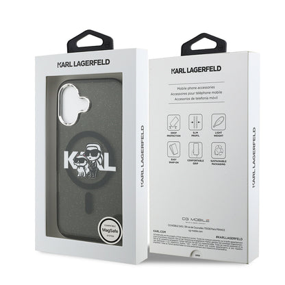 iPhone 17 Kılıf Karl Lagerfeld Orjinal Lisanslı Parlayan Simli Karl & Choupette Sketch Logo Kılıf
