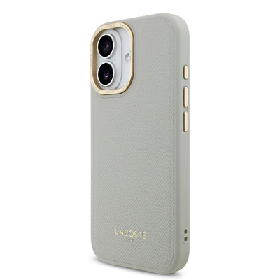 Apple iPhone 17 Kılıf Lacoste Orjinal Lisanslı M-safe Şarj Özellikli Champs Elysees PU Deri Tasarımlı Kapak Gri
