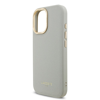 Apple iPhone 17 Kılıf Lacoste Orjinal Lisanslı M-safe Şarj Özellikli Champs Elysees PU Deri Tasarımlı Kapak Gri