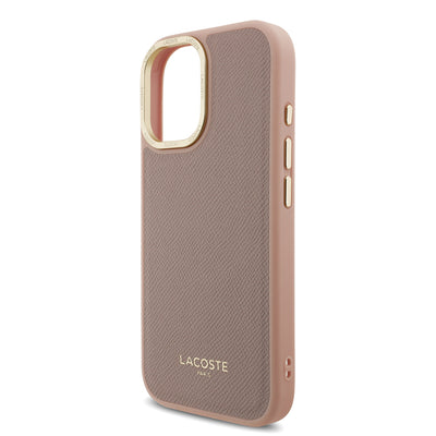 Apple iPhone 17 Kılıf Lacoste Orjinal Lisanslı M-safe Şarj Özellikli Champs Elysees PU Deri Tasarımlı Kapak Pembe