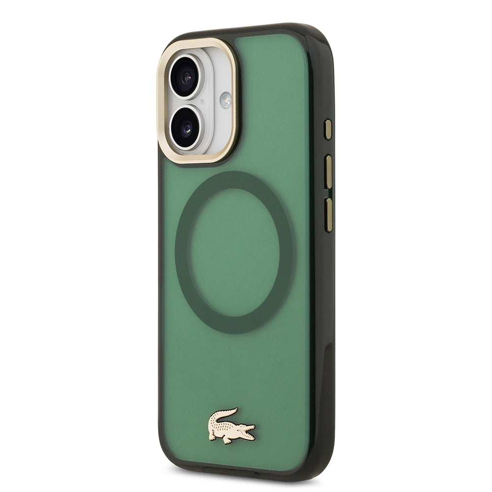 iPhone 17 Kılıf Lacoste Orjinal Lisanslı M-safe Şarj Özellikli Gold Timsah Logolu Buzlu Kılıf