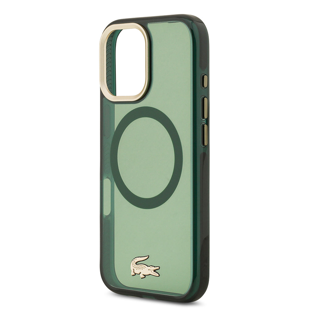 iPhone 17 Kılıf Lacoste Orjinal Lisanslı M-safe Şarj Özellikli Gold Timsah Logolu Buzlu Kılıf