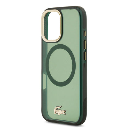 iPhone 17 Kılıf Lacoste Orjinal Lisanslı M-safe Şarj Özellikli Gold Timsah Logolu Buzlu Kılıf