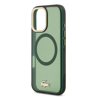 Apple iPhone 17 Kılıf Lacoste Orjinal Lisanslı M-safe Şarj Özellikli Gold Timsah Logolu Buzlu Kapak Siyah