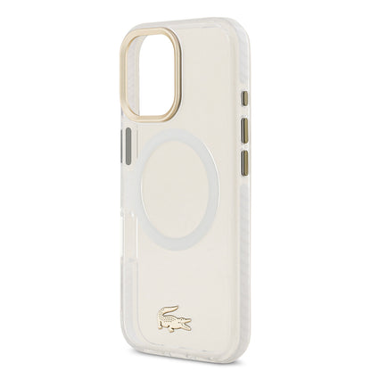 iPhone 17 Kılıf Lacoste Orjinal Lisanslı M-safe Şarj Özellikli Gold Timsah Logolu Buzlu Kılıf