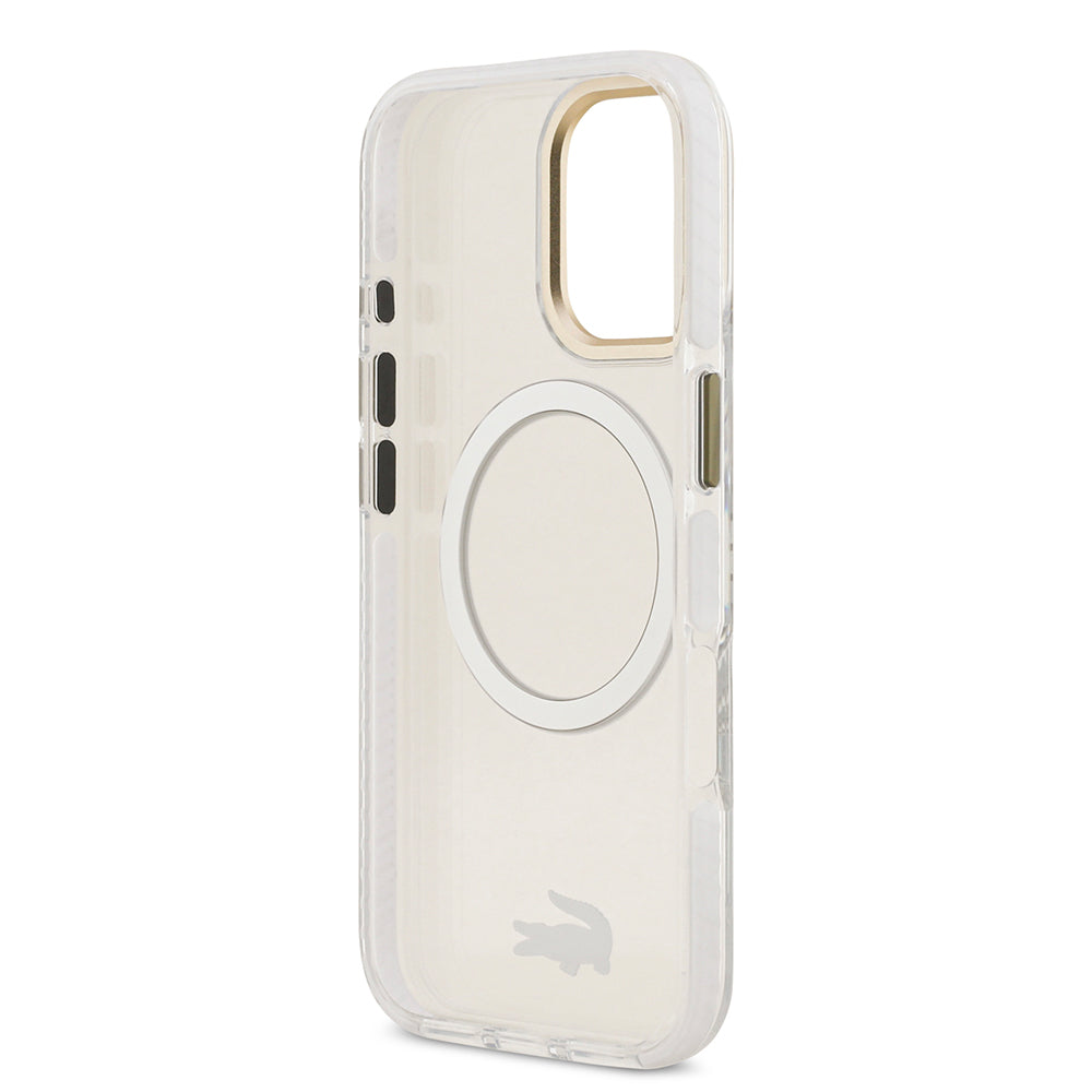 iPhone 17 Kılıf Lacoste Orjinal Lisanslı M-safe Şarj Özellikli Gold Timsah Logolu Buzlu Kılıf