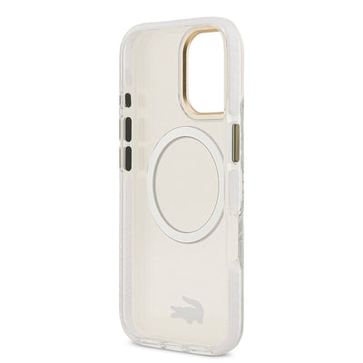 Apple iPhone 17 Kılıf Lacoste Orjinal Lisanslı M-safe Şarj Özellikli Gold Timsah Logolu Buzlu Kapak Beyaz