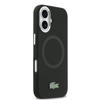 Apple iPhone 17 Kılıf Lacoste Orjinal Lisanslı M-safe Şarj Özellikli İkonik Logolu Metal Kamera Çerçeveli Silikon Kapak Siyah