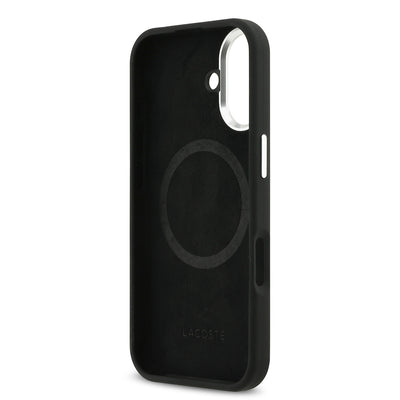 Apple iPhone 17 Kılıf Lacoste Orjinal Lisanslı M-safe Şarj Özellikli İkonik Logolu Metal Kamera Çerçeveli Silikon Kapak Siyah