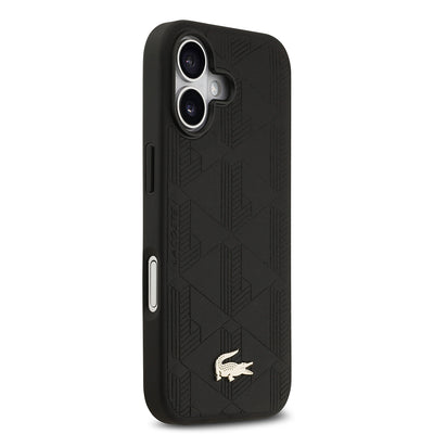 Apple iPhone 17 Kılıf Lacoste Orjinal Lisanslı M-safe Şarj Özellikli PU Deri Tasarımlı Karışık Monogram Desenli Kapak  Bej