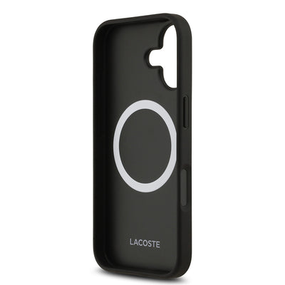 Apple iPhone 17 Kılıf Lacoste Orjinal Lisanslı M-safe Şarj Özellikli PU Deri Tasarımlı Karışık Monogram Desenli Kapak  Siyah