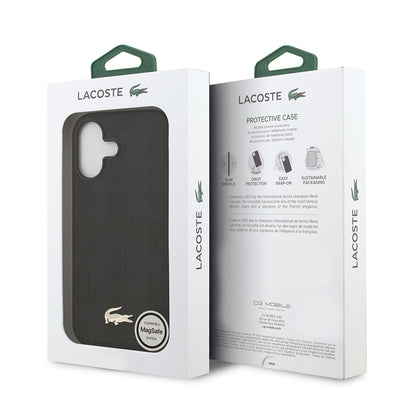 Apple iPhone 17 Kılıf Lacoste Orjinal Lisanslı M-safe Şarj Özellikli PU Deri Tasarımlı Karışık Monogram Desenli Kapak  Bej