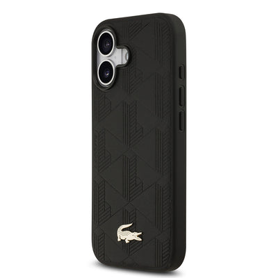 Apple iPhone 17 Kılıf Lacoste Orjinal Lisanslı M-safe Şarj Özellikli PU Deri Tasarımlı Karışık Monogram Desenli Kapak  Bej