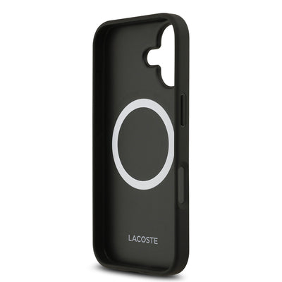 Apple iPhone 17 Kılıf Lacoste Orjinal Lisanslı M-safe Şarj Özellikli PU Deri Tasarımlı Kartlıklı Karışık Monogram Desenli Kapak Siyah