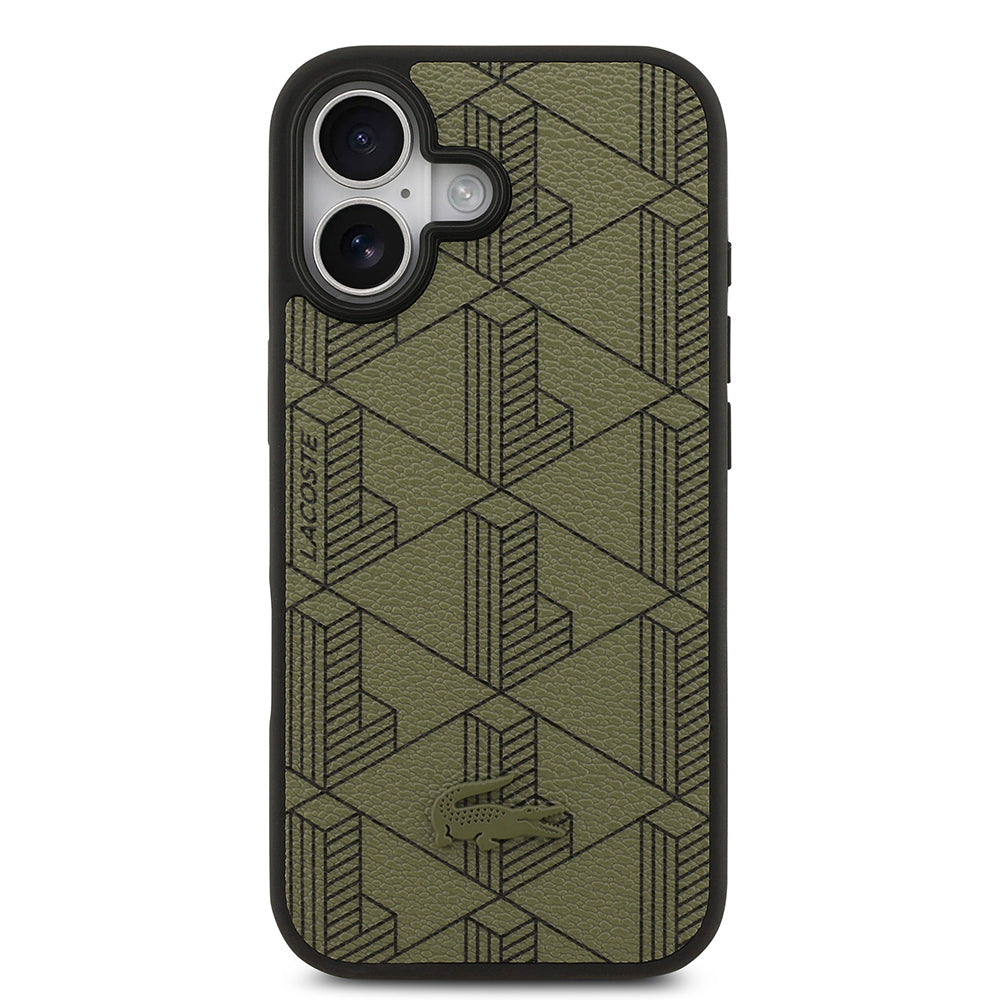 iPhone 17 Kılıf Lacoste Orjinal Lisanslı M-safe Şarj Özellikli PU Deri Tasarımlı Kartlıklı Karışık Monogram Desenli Kılıf