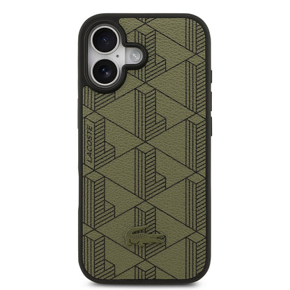 iPhone 17 Kılıf Lacoste Orjinal Lisanslı M-safe Şarj Özellikli PU Deri Tasarımlı Kartlıklı Karışık Monogram Desenli Kılıf