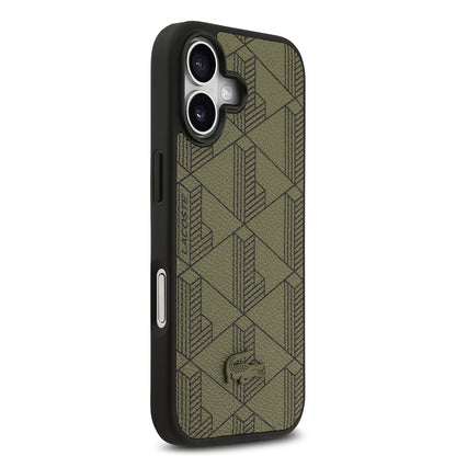 iPhone 17 Kılıf Lacoste Orjinal Lisanslı M-safe Şarj Özellikli PU Deri Tasarımlı Kartlıklı Karışık Monogram Desenli Kılıf