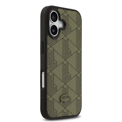 Apple iPhone 17 Kılıf Lacoste Orjinal Lisanslı M-safe Şarj Özellikli PU Deri Tasarımlı Kartlıklı Karışık Monogram Desenli Kapak Yeşil