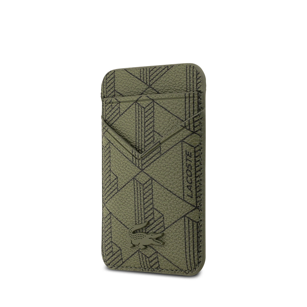 Apple iPhone 17 Kılıf Lacoste Orjinal Lisanslı M-safe Şarj Özellikli PU Deri Tasarımlı Kartlıklı Karışık Monogram Desenli Kapak Yeşil